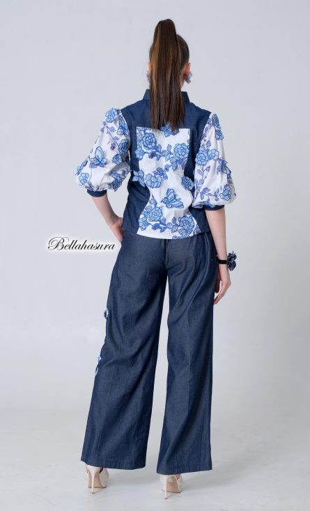 Amara Blouse Batik Denim Embroidery Blue - Image 3