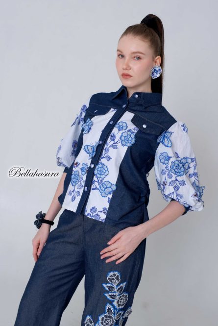 Amara Blouse Batik Denim Embroidery Blue - Image 2