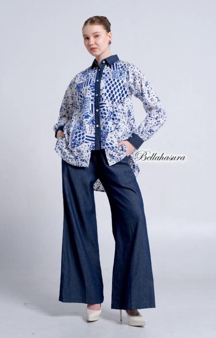 Tessa Blouse Batik Denim Embroidery - Image 3